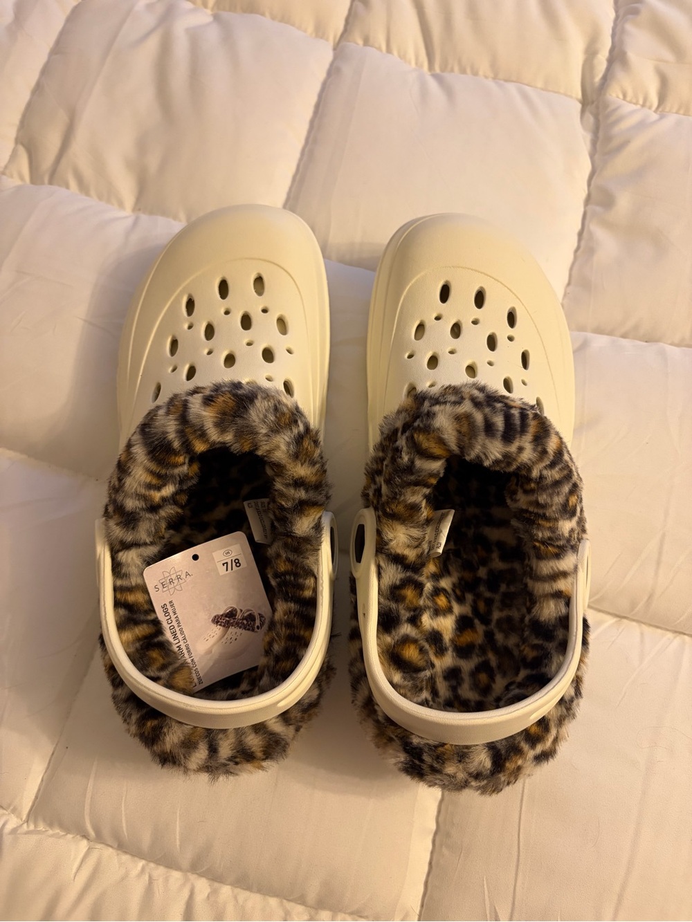 Serra Cream Clogs with Leopard Faux-Fur Lining